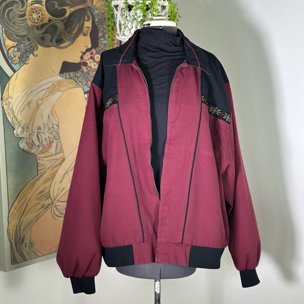Vintage Canyon Guide Outfitters Aztec Southwestern Bomber Jacket Maroon 2XL - Picture 3 of 10